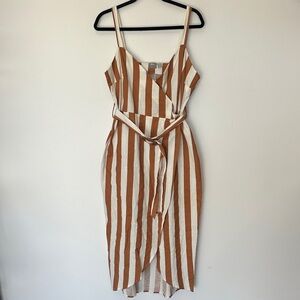 ASOS Brown and White Striped Midi wrap Dress 8